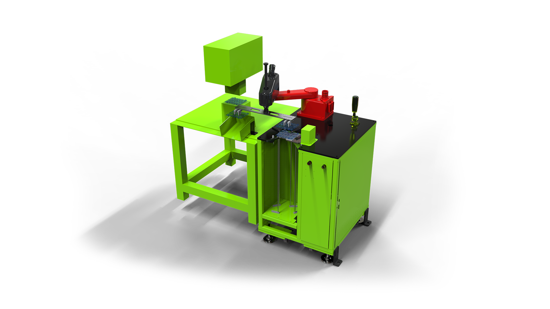BRTIRSC0603A four-axis robot performing machine tending in a small-part loading cell