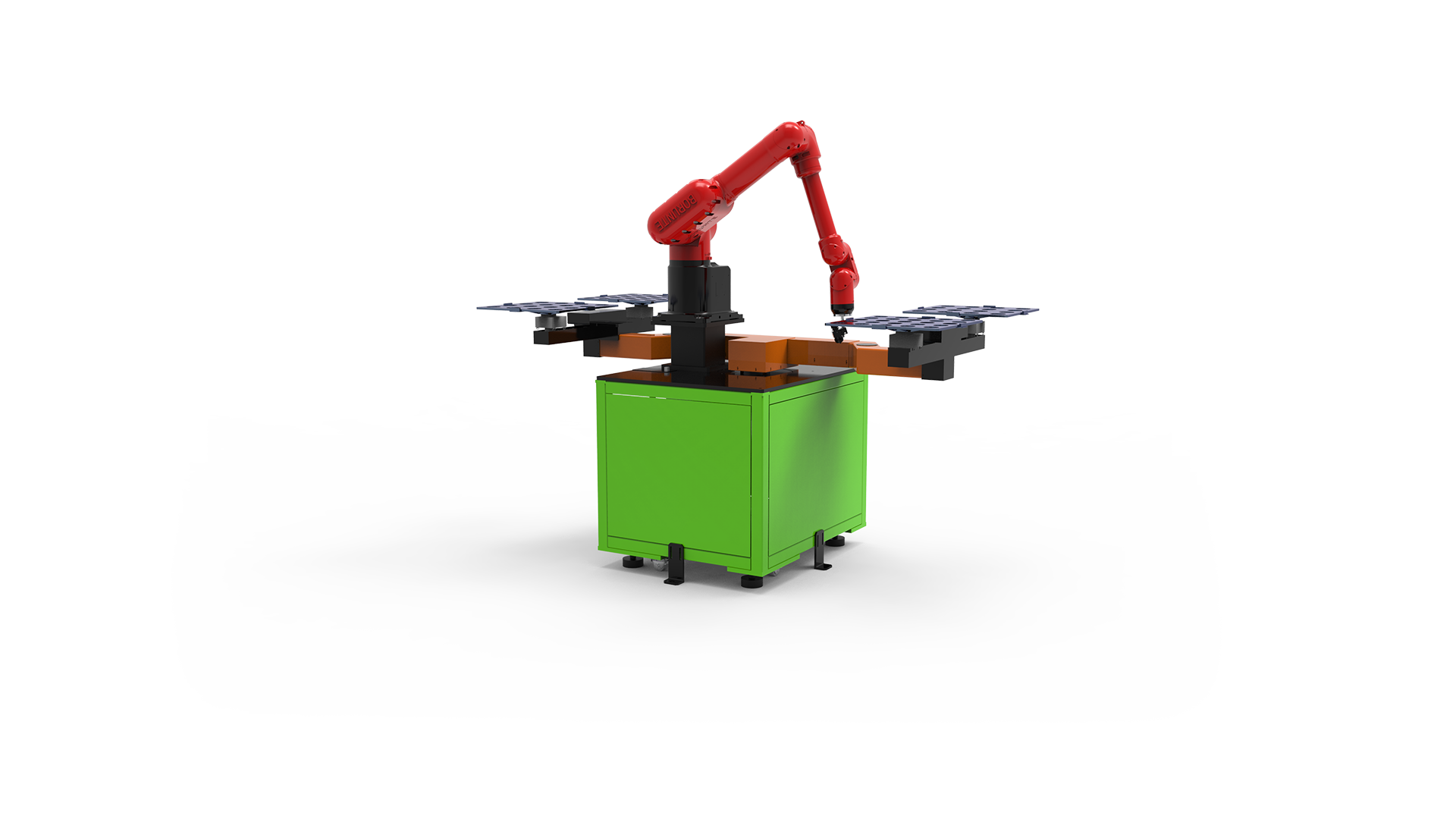 Four-station rotary spray painting cell layout with six-axis robot