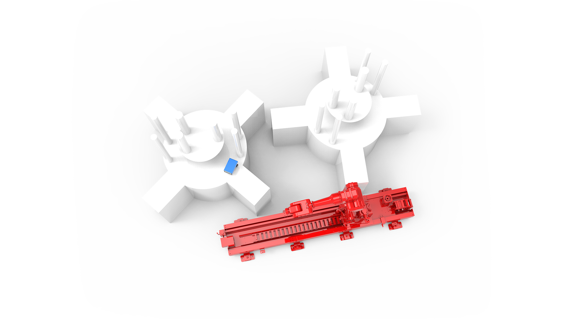 BRTIRUS1820A floor track layout between two die casting machines — rail and parking position